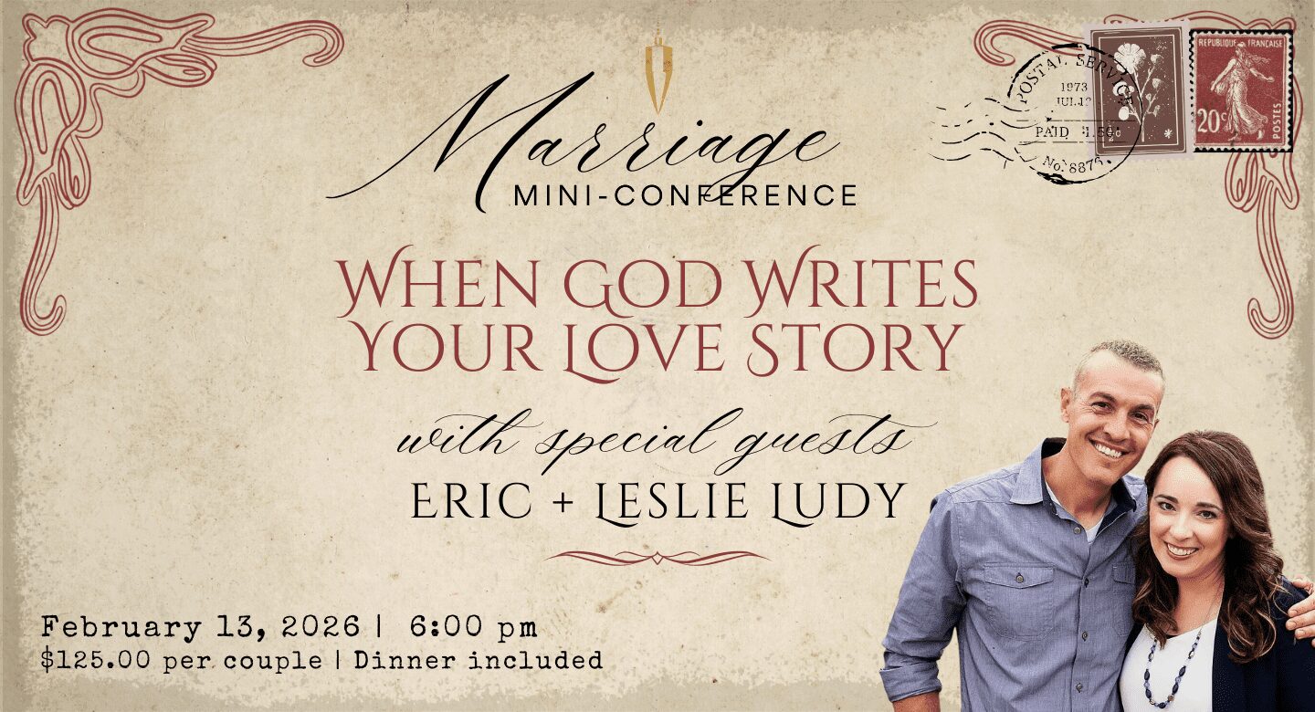 Vintage-style marriage mini-conference poster with couple