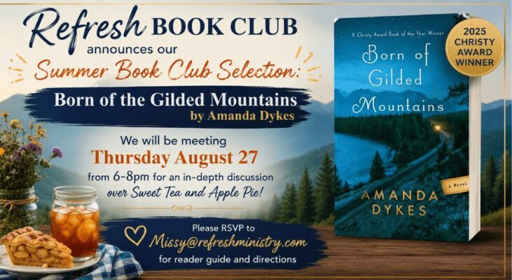 Book club announcement featuring book cover and refreshments